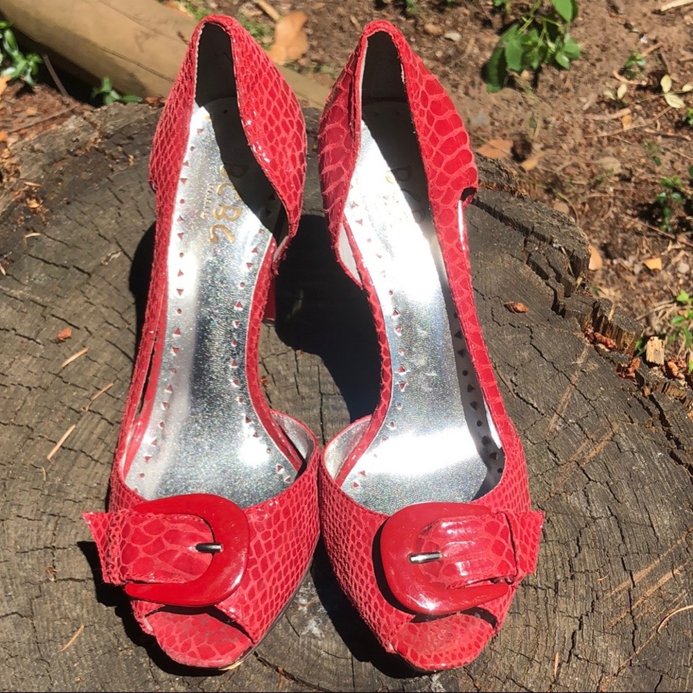 BCBG red, sassy, snake print high heels!